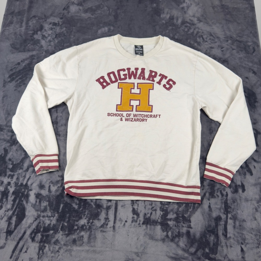 Harry Potter Sweatshirt Unisex XXL Cream Hogwarts Varsity Striped Pullover